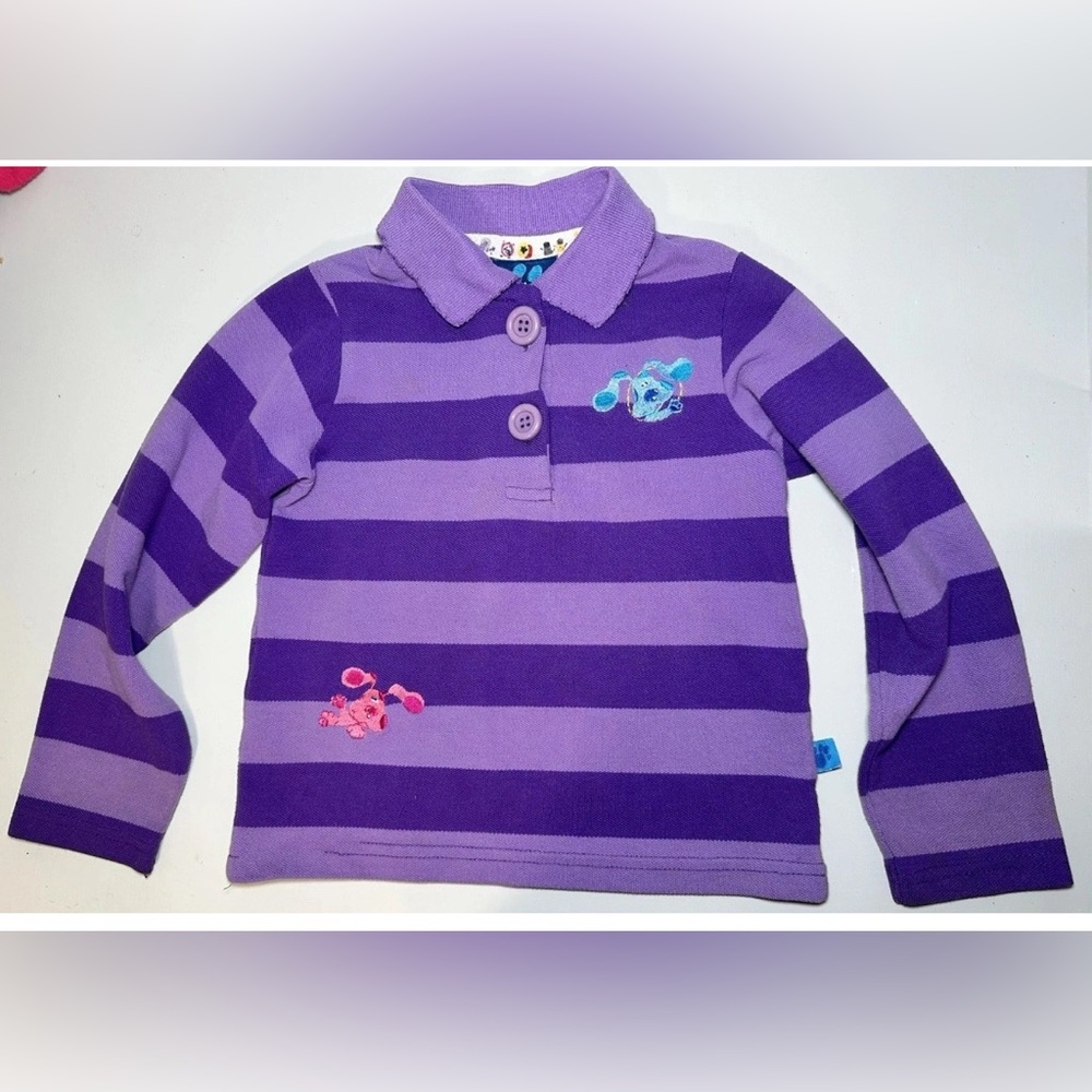 Rare Vintage 1999 Viacom Blues Clues Purple Striped Long Sleeve,‎ Size Girls 5